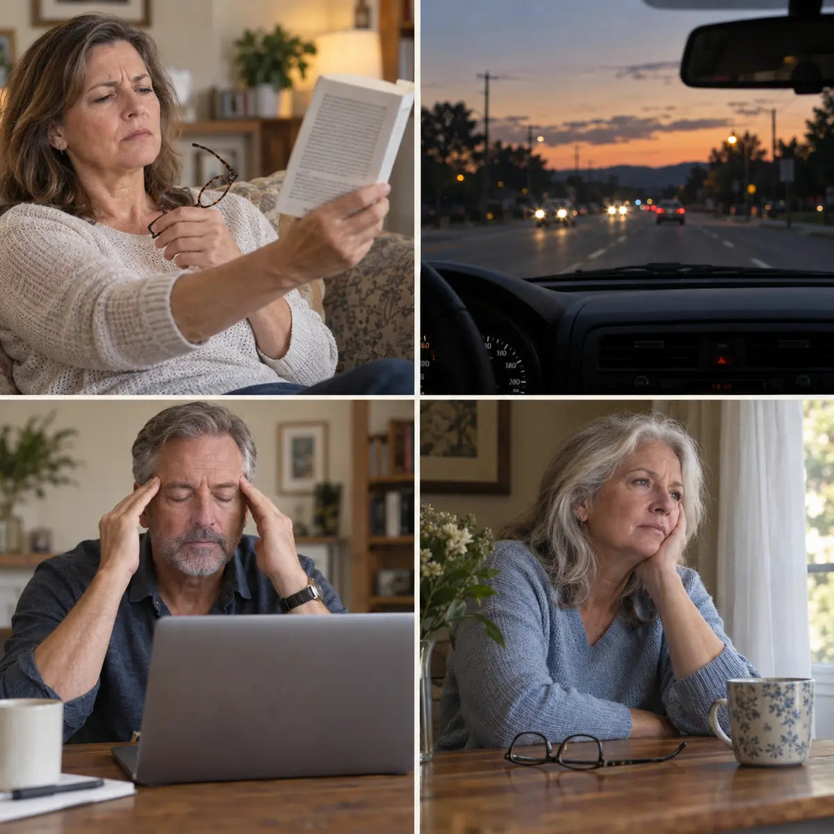 Everyday reading, nighttime light and screen-break situations familiar to adults over 40
